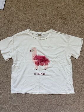 Mango White Tee with Pink Llama Graphic